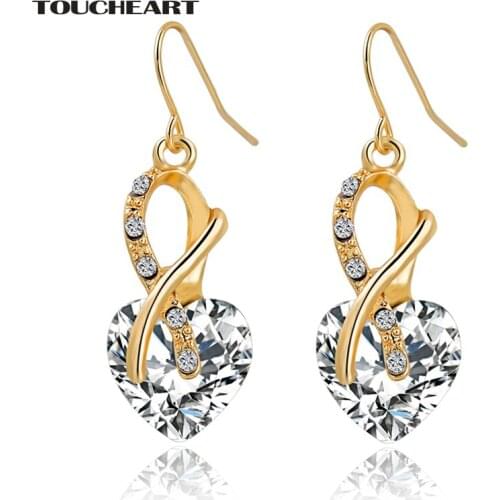 TOUCHEART Cubic Zirconia Crystal Heart Earrings Fashion Jewelry Gold color Earrings With Stones for Women Pendientes SER140073