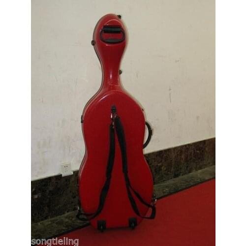 4/4 red fiberglass cello hard case with wheells #6711