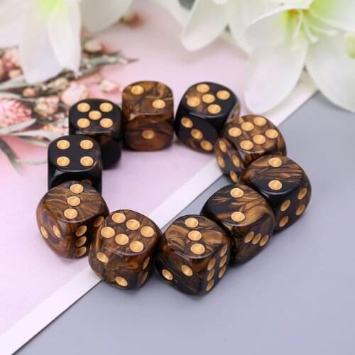 10 Pcs 16mm Resin Dice D6 Black Gold Points Round Edges KTV Bar Nightclub Entertainment Tools Adult Toys N58B