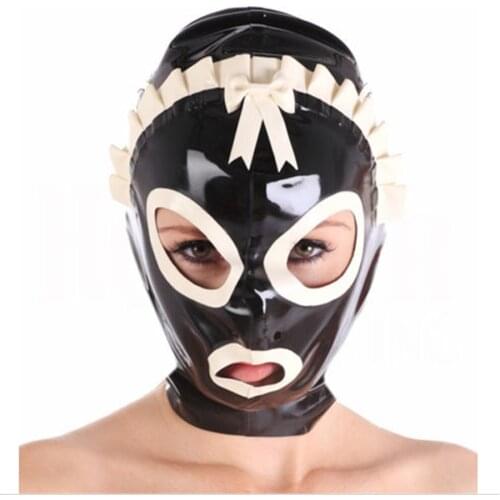 100% Latex Rubber Gummi 0.5mm Maid Mask Hood Costume Suit Halloween Party Mask