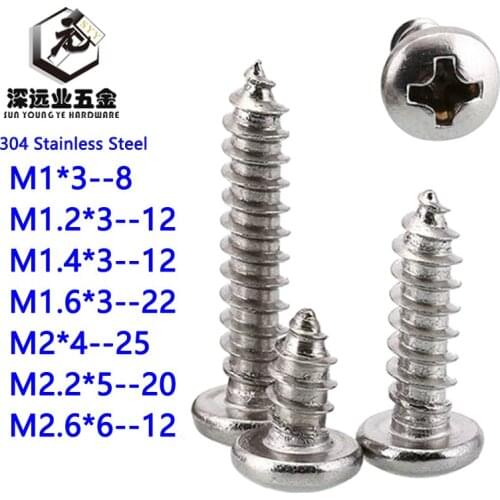 1000pcs DIN7981 Cross Pan Head Tapping Screws M1M1.2M1.4M1.6M2M2.2M2.6 Philips Pan Tapping Screw Micro Screw Cross Resses Screw