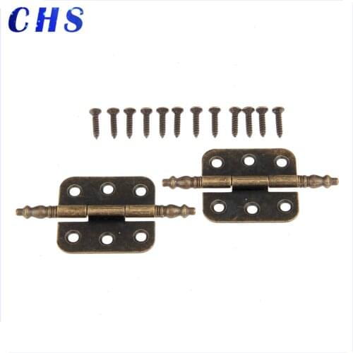 2Pcs Cabinet Hinges 6 Holes Jewelry Gift Box Drawer Cupboard Decorative Hinge for Furniture Hardware Antique Door
