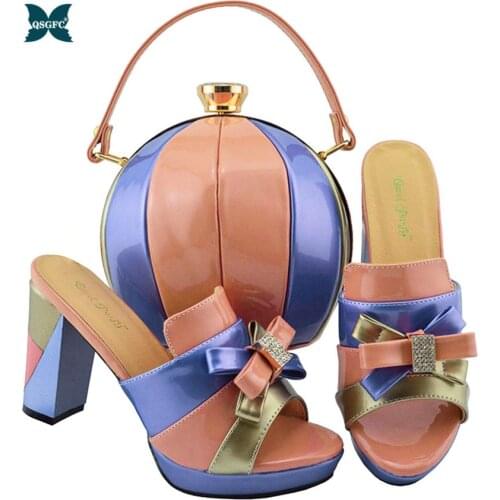 2019 Peach Color Matching Shoe and Bag Set Italian design Shoes with Matching Bag Nigerian Shoe and Matching Bag Women ShoeS