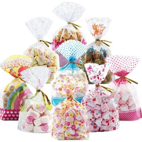 50pcs 16*24cm Flower Plastic Bag Colorful Wedding Favors Gift Bag Biscuit Baking Packaging Cookies Candy Bags Party Supplies