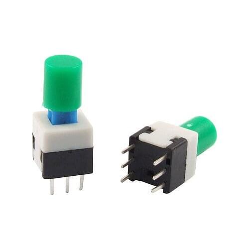6 Pin Round Cap Tactile Tact Push Button Switch Lock/Unlock 8 x 8mm x 17mm Green/Red/Yellow/Blue/Black/White/Grey