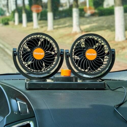 24V Car Air Fan Adjustable Dual Head Car Cool Fan Car Dashboard Cooling Air Fan 360 Degree Rotation for Summer