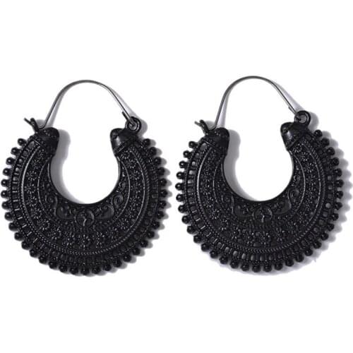 Bohemia Vintage Flower Figures Retro Bronze Silver Plated Black Round Boho Dangle Earrings Drop Earrings for Women