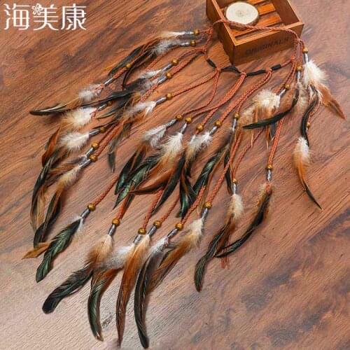 Haimeikang 2021 Bohemian Headband Feather Headdress Fashion Feather Headbands Hair Accessories for Festival Party