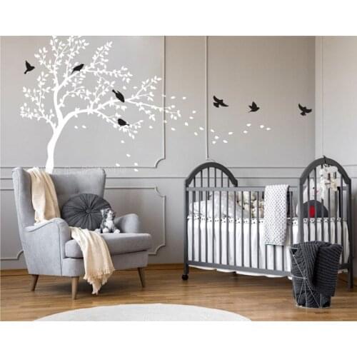 Large Tree With Birds Wall Decal For Nursery Kids Bedroom Home Decor Tree Design Wall Stickers Removable Mural Wallpaper LL2090