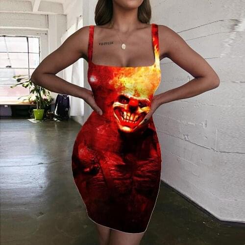 Giyu Brand Clown Dress Women Flame Ladies Dresses Skull Sundress Womens Clothing Party Short Korean Style Femme