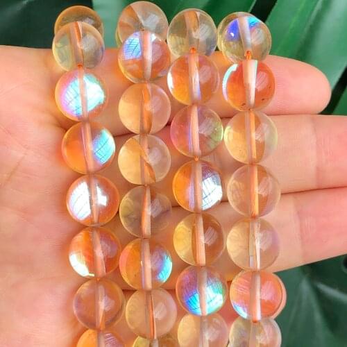 High Quality Orange Glitter Austrian Crystal Glass Beads Loose Spacer Moonstone Beads For Jewelry Making Diy Bracelet Necklace
