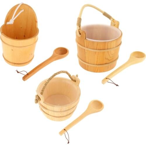 5L Wooden Sauna Bucket With Ladle Wooden Barrels Sauna Rooms Accessory Tools Beneficial Skin Weight Loss Barrel