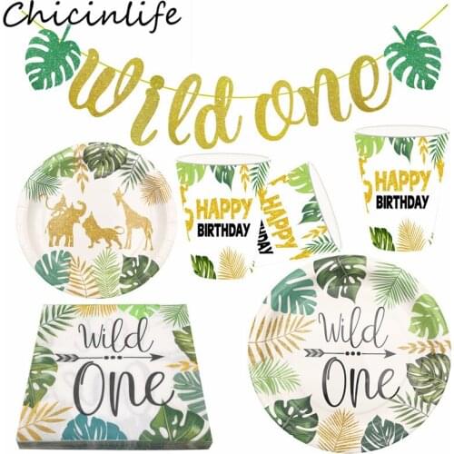 Wild One Safari Animals Disposable Tableware Paper Plates Cups Napkins Boy 1st Birthday Baby Shower Jungle Party Decor Supplies