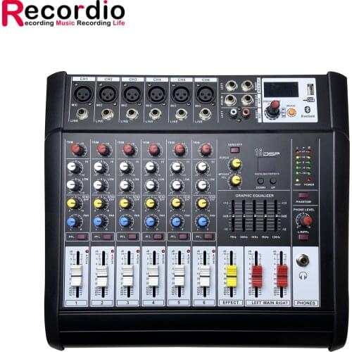 GAX-602D 48V Phantom Power Mixer USB 6 Channel Amplifier DJ Karaoke Audio Mixer Support USB Memory Card for Performance Family