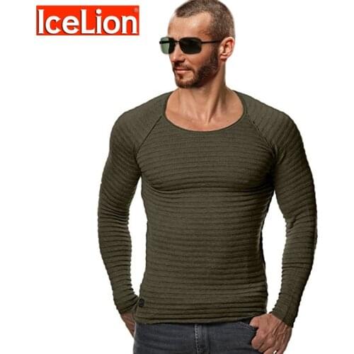 IceLion 2021 New Solid Stripe T shirt Men Long Sleeve Fitness T-shirt Spring Summer Fashion Mans Hip Hop Slim Fit Thin Tshirt