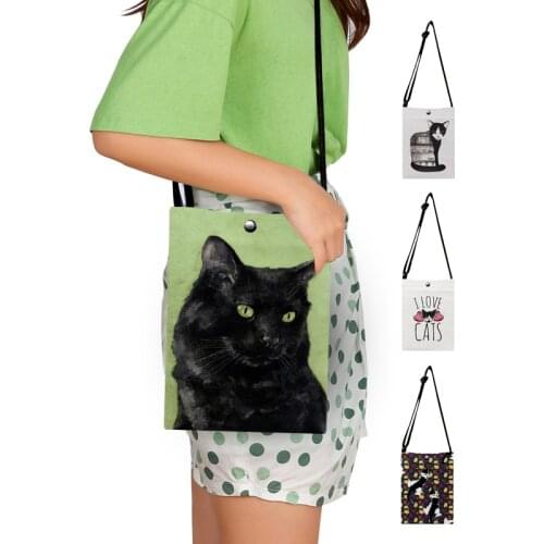 Customized Cute Black Cat Print Purses and Handbags Canvas Small Bags for Women Casual Travel Crossbody Shoulder Pouch Tote