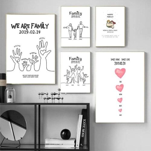 Canvas Painting Sweet Family Customized Date Name Gift DIY Anniversary Posters Cartoon Cute Print Home Decor for Living Room