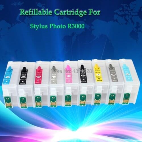 INK WAY T1570-T1579 R3000 Refillable ink cartridge for Stylus Photo R3000 with ARC,1 Set, 9 PCS