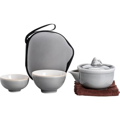 Ceramic Quick-off Cup One pot and two cups Portable travel tea set