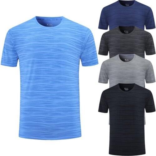 KP822 Nylon Eyelet Fabric Top Gym T-Shirt Male O Neck Wave Pattern Short Sleeve Fast Dry Sportswear Accepted Custom Logos Add On