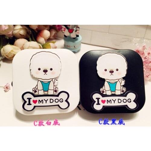 LIUSVENTINA DIY Acrylic Cute I Love My Dog Samoyed Contact Lens Case With Mirror Box Container for Contact Lens Gift for Kids