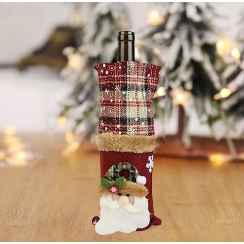 Cute Christmas Wine Bottle Cover Linen Plaid Stripe Dustproof Decorations Home Dinner Ornament Happy New Year Xmas Holiday Gift