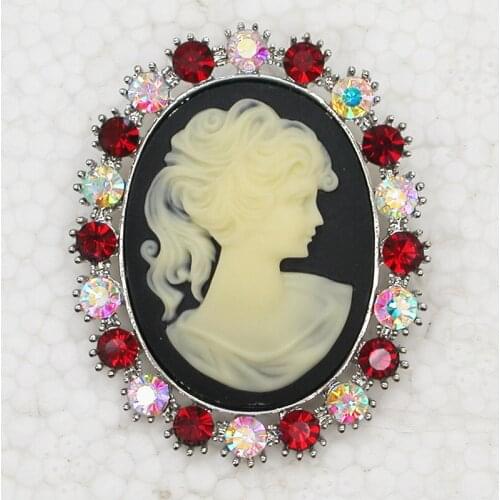 Fashion Clear AB and Red Rhinestone brooch Pendant Portrait Cameo Pin brooches Wedding party prom jewelry C619 CF
