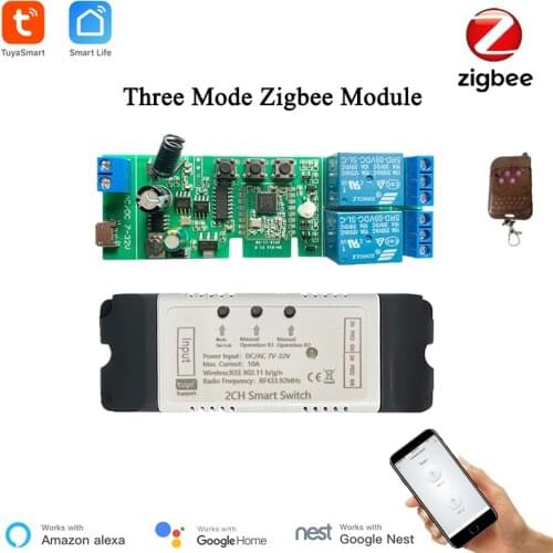Tuya 5~32V Zigbee Switch Module 2 Channel With RF433 Zigbee Inching / Self-Lock / Interlock Switch APP Control Alexa Compatible