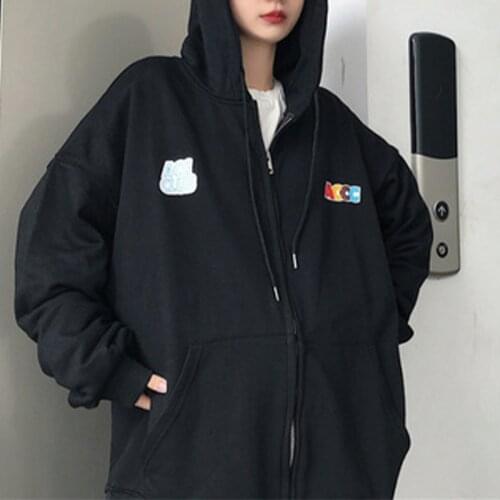 2021 New Casual Zip-up Womens Hoodies Loose Harajuku Letter Print Warm Coat Female All-match Streetwear Sweatshirts