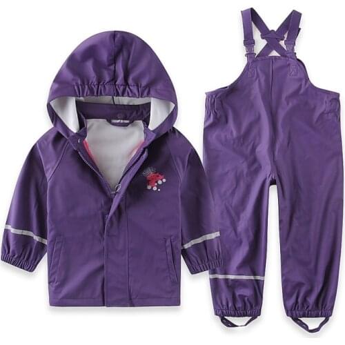 New 2021 Spring Kids raincoat set PU Waterproof Overalls Girls Rain Pants jacket Bib Rainwear European Size