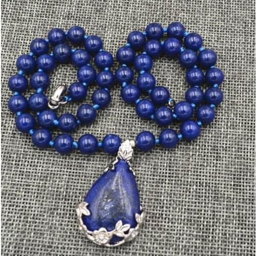 Free shipping New 8mm Natural Egyptian LapisS LazuliS Water Drop pendant Necklace 18"