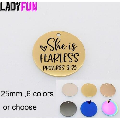 She Is Fearless Charm Stainless Steel Christian Bible Gifts Charms High Polish Mirror Pendant 25mm 10pcs
