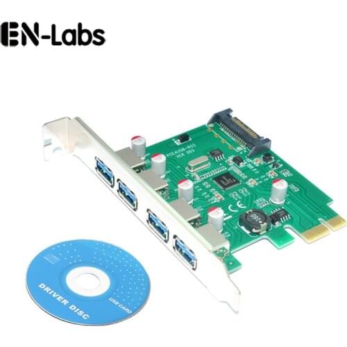 En-Labs 4 Port PCIE PCI-e to USB 3.0 Expansion Card - USB 3.0 Hub Controller PCI Express Card Adapter w/ Extra SATA 15 pin Power