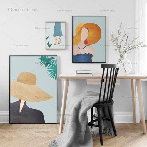 Nordic Poster Decoration Girl Illustration Art Print Canvas Painting Art Colorful Schilderij Vrouw Wall Pictures For Living Room