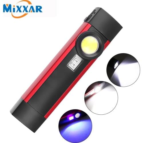 ZK20 Dropshipping COB XPE LED Flashlight Portable working torch UV black light 4 modes with magnet build-in battery lanterna