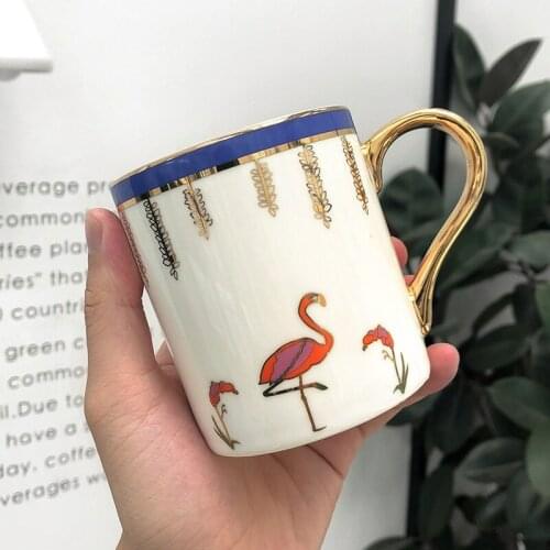 Creative flamingo ceramic mug with gold handle Coffee Milk Tea Mugs Breakfast Cup Drinkware Novelty Gifts