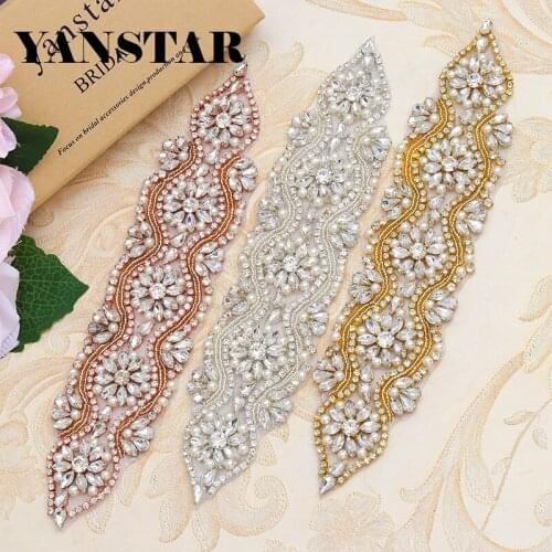 YANSTAR (30pcs) Wholesale Rhinestones Appliques Pearl For Bridal Gown Sash Clear Rose Gold Rhinestones Appliques Crystal YS840