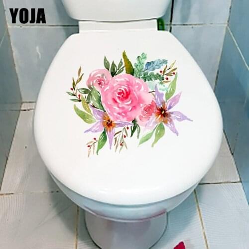 YOJA 23.8X19.9CM Watercolor Flower Plant Classic WC Toilet Sticker Home Room Wall Decor Decal T1-1239