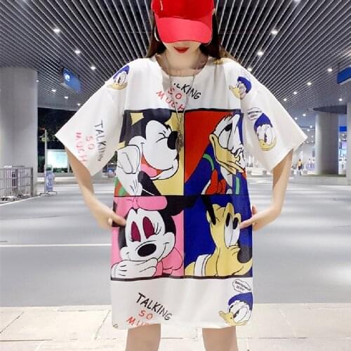 S-4XL Disney Women Female T-shirts Mickey Minnie Mouse Tops Plus Size Donald Duck Goofy T-shirts Summer Loose New Tees Clothes