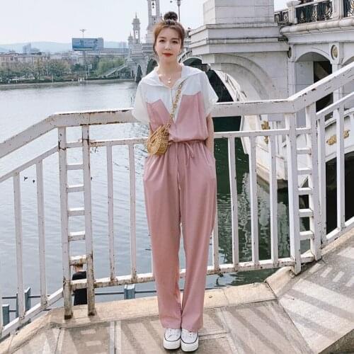 2021 Summer Short Sleeve Hooded Jumpsuit Overalls for Women Fashion Korean Elegant Loose Casual One Piece Pants Sets Romper