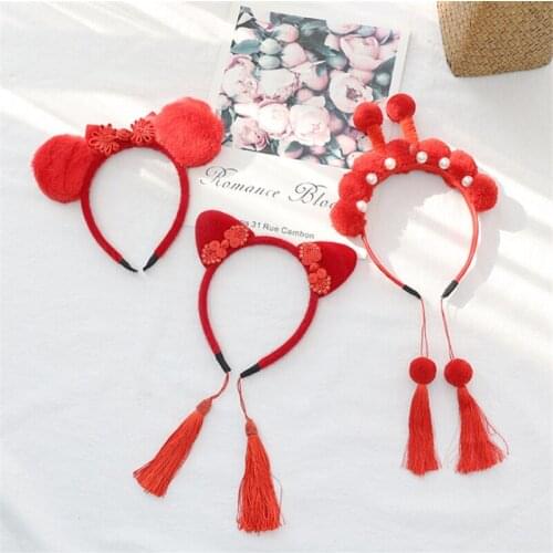 10pcs/Lot 2021 New Year Hairbands Decoration Red Tassel Chinese knot HairBands for Girls Children Hair Gift Christmas Ornaments
