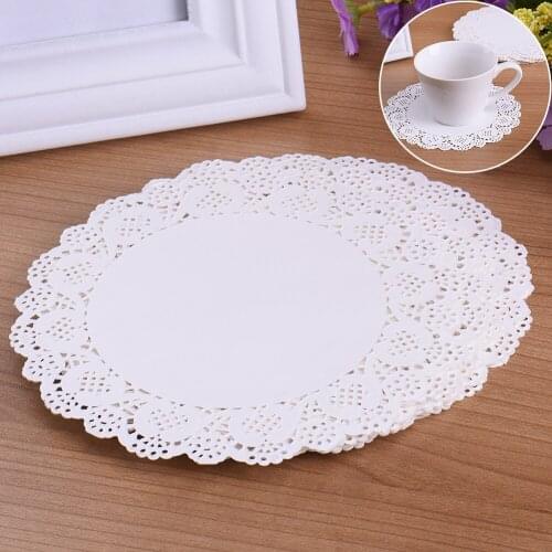 100Pcs White Round Lace Paper Doilies Cake Lace Paper Cake Placemat Craft Vintage Coasters Wedding Party Christmas Table Decor