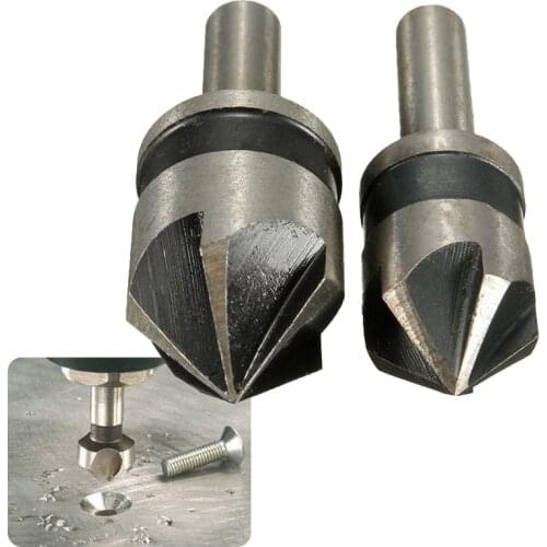 2pcs/set 5 Flute Countersink Drill Bit HSS 82 Degree Point Angle Chamfer Chamfering Cutter 1/4" Round Shank For Power Tool