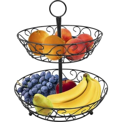 2-Tier Countertop Fruit Basket Holder & Decorative Bowl Stand Basket Perfect for Fruit, Vegetables, Snacks, Household Items