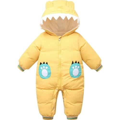 2020 Winter Baby Rompers Cartoon Dinosaur Newborn Jumpsuit Plus Velvet Warm Baby Girl Snowsuit Toddler Baby Boys Overalls