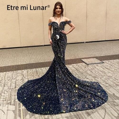 2021 Dubai Luxury Evening Dresses 2020 A-Line Sweetheart With Train Sequins Sparkle Sexy Evening Gowns Formal Dress LE4021