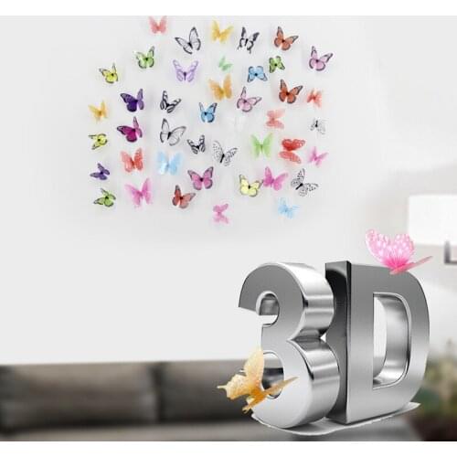 18pcs/lot 3D Effect Crystal Butterflies Wall Sticker Beautiful Butterfly for Kids Room Wall Decals Home Decoration On the Wall
