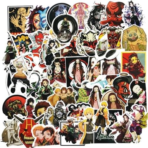 50pcs Demon Slayer: Kimetsu no Yaiba Anime Sticker Stickers PVC Graffiti Stickers Suitcase Luggage Guitar Car For Children Toys