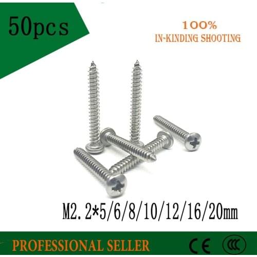 50pcs M2.2*5/6/8/10/12/16/20 mm Laptop Computer Screws GB845 phillips stainless steel 304 pan head head Self Tapping Screws