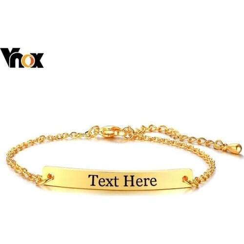 Vnox Free Engraving Thin ID Tag Bracelets for Women Stainless Steel Link Chain Wrist pulsera 6.89 inch to 8.66 inch